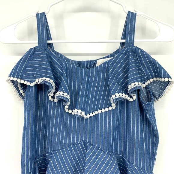 BCBGirls Dress Blue White Stripe Cold Shoulder Ruffle - Picture 5 of 11